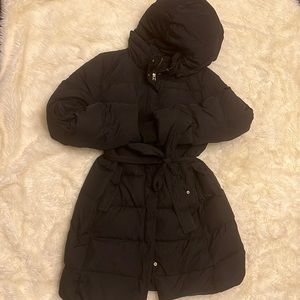 J. Crew Long Belted Puffer Coat Black